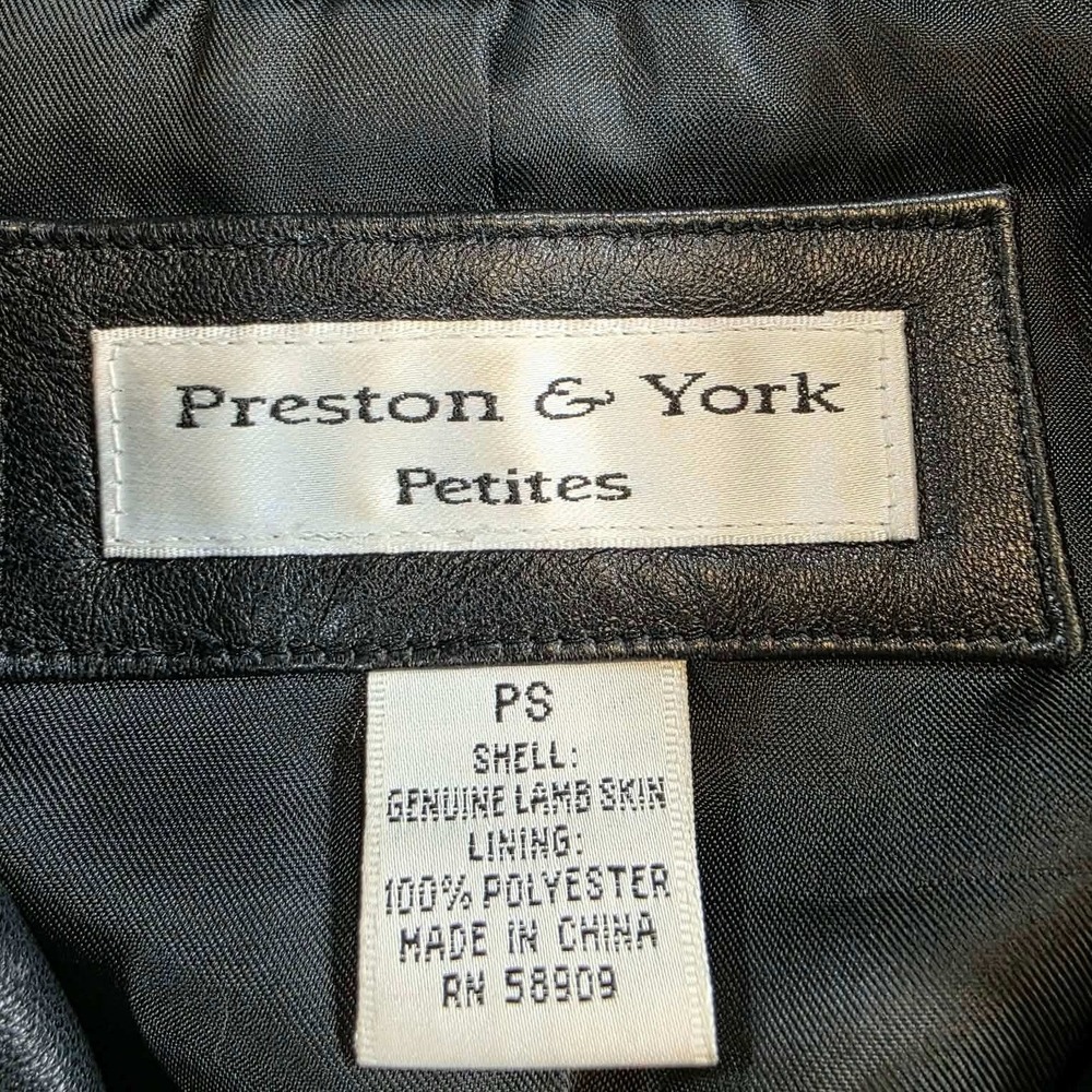 VTG 90s Minimalist Preston & York Leather Blazer‎ Jacket Petite Small Lambskin - Picture 11 of 15
